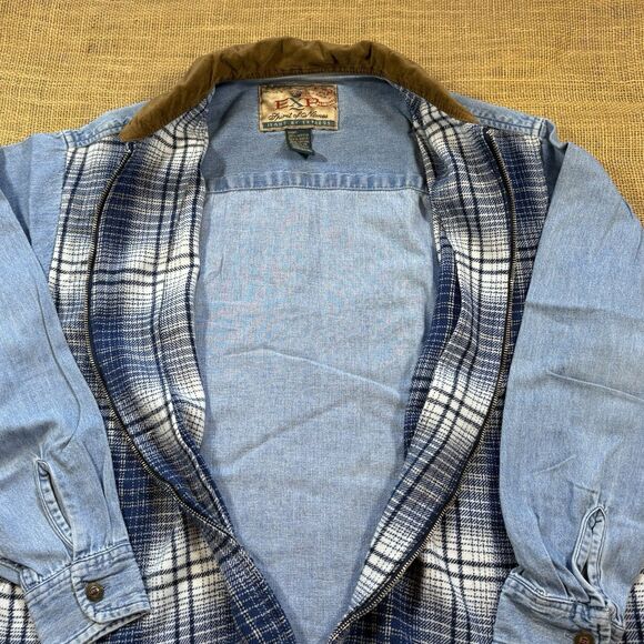 Vintage EXP (Jeans by Express) Woman's Full Zip Denim Plaid Front Shirt Size M - Picture 4 of 7
